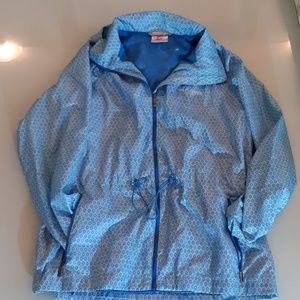 Blue print Columbia rain jacket.